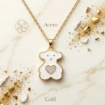 Collier avec Pendentif Doré en Acier inoxydable de haute qualité – Ourson Blanc & Strass