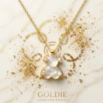 Collier avec Pendentif Doré en Acier inoxydable de haute qualité – Ourson Transparent & Strass