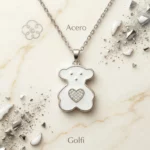 Collier avec Pendentif Argenté en Acier inoxydable de haute qualité – Ourson Blanc & Strass