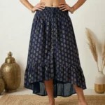 Jupe Longue Asymétrique "Boho-Indigo" – 100% Rayonne Fabriquée en Inde