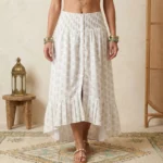 Jupe Longue Asymétrique "Boho-Blanc" – 100% Rayonne Fabriquée en Inde