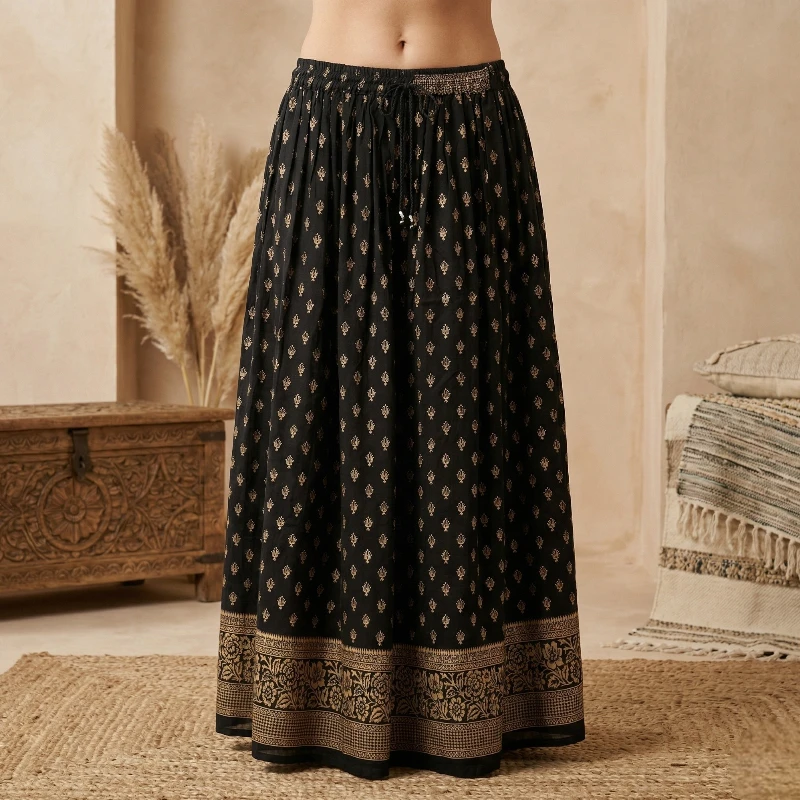 fournisseur de jupe femme Jupe Longue Noir & Dorée "Boho-Chic" – 100% Rayonne Fabriquée en Inde – Image 1
