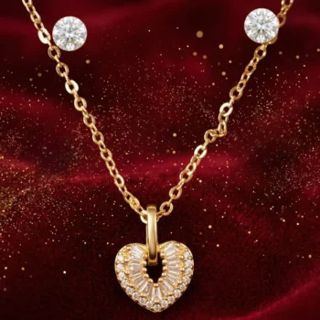 ✨ Parure Éclat Éternel Dorée : Collier Cœur & Boucles d'Oreilles Strass + Coffret – Image 2