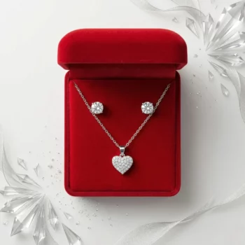 ✨ Parure Éclat Éternel : Collier Cœur & Boucles d'Oreilles Strass + Coffret