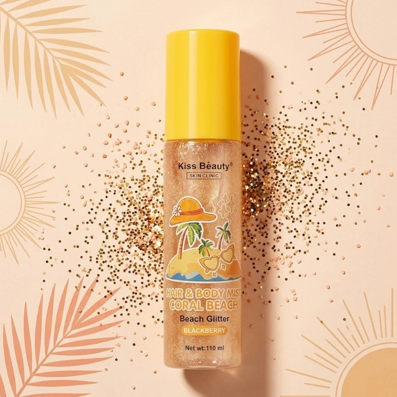 fournisseur de shimmer brume corporelle sence (8) Brume Cheveux & Corps Glitter CORAL BEACH (Mûre) 110ml - Kiss Beauty. – Image 1