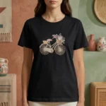 T-shirt Femme Noir "Velocity" En Broderie & Coton Stretch (95% Coton)