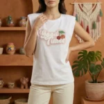 T-shirt Blanc Sans Manches à Épaulettes – Look Structuré & Motifs 3D - TU