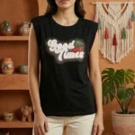 T-shirt Sans Manches à Épaulettes – Look Structuré & Motifs 3D - TU