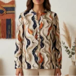 Chemise Fluide Col Mao en V – Élégance et Douceur