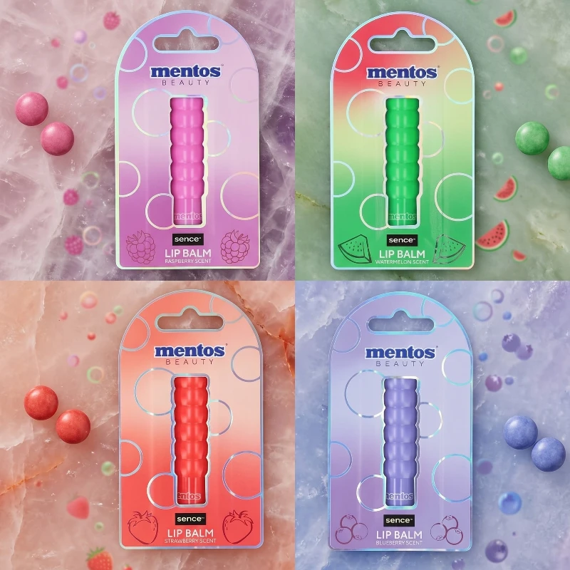 fournisseur en baume à lèvres mentos (2) Présentoir de 24 : Baume à lèvres 4 assortiments Pastel Fruité MENTOS – Sence – Image 1