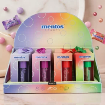 Présentoir de 20 : Huile à lèvres 4 assortiments Pastel Fruité MENTOS – Sence