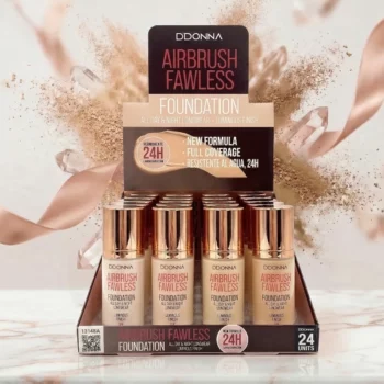 Présentoir de 24 (1.60€ Pièce) – Fond de Teint "Airbrush Flawless" – Teint Parfait 24H – DDONNA