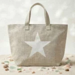 🏖️ Grand Sac de Plage Taupe Clair Motif Étoile