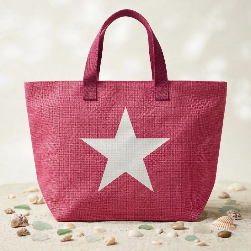grossiste sac de plage motif étoiles (8) 🏖️ Grand Sac de Plage Fushia Motif Étoile – Image 1