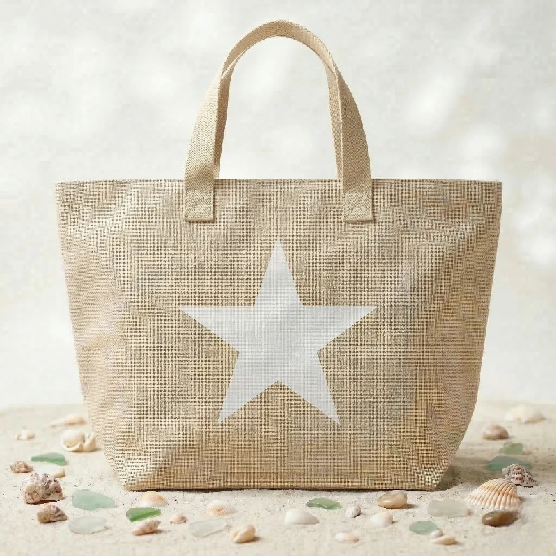 grossiste sac de plage motif étoiles (9) 🏖️ Grand Sac de Plage Beige Motif Étoile – Image 1