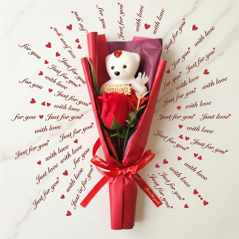rose éternelle fêtes de maman (2) 🌹 Bouquet "Duo de Tendresse" 30cm – Rose Éternelle & Ourson - Fête des Mères – Image 1