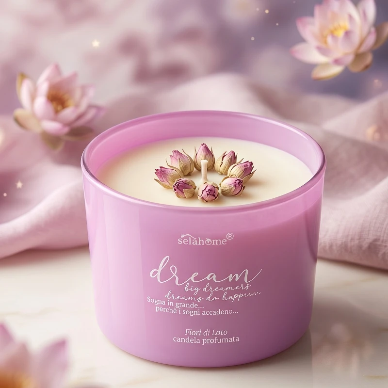 fournisseur de bougie fleur de lotus Lot de 12 : Bougie FLEURS DE LOTUS 85gr - Pot en Verre – Image 1