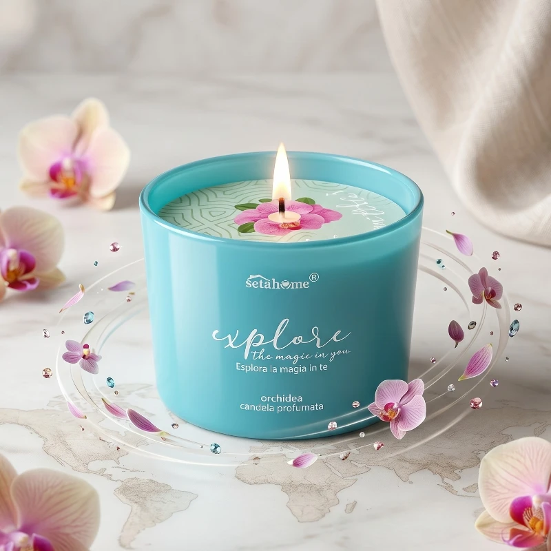 fournisseur de bougie orchidee Lot de 12 : Bougie ORCHIDÉE 85gr - Pot en Verre – Image 1