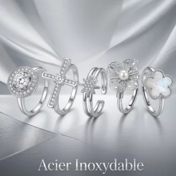 Set de 5 (2,20€ Pièce) 💍 Bagues en Acier Inoxydable – Collection "Argentée"