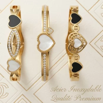 ❤️Lot de 3 (3,30€ Pièces) Bracelets Rigide "Coeur" en Acier Inoxydable – Collection Premium Haute Finition❤