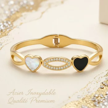 ❤️Lot de 3 (3,30€ Pièces) Bracelets Rigide "Coeur" en Acier Inoxydable – Collection Premium Haute Finition❤ – Image 3