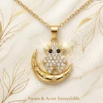 Collier Avec Pendentif Souris & Strass Doré - Acier Inoxydable Haute Qualité