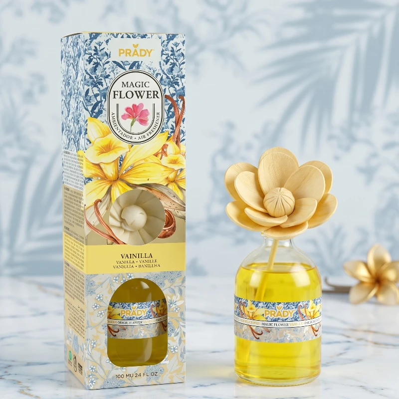 grossiste fleur parfumée vanille prady Carton de 12 (1,58€ Pièce) 🍦 Carton de 12 Fleurs Parfumées "Magic Flower" – Vanille (100ml) – Image 1