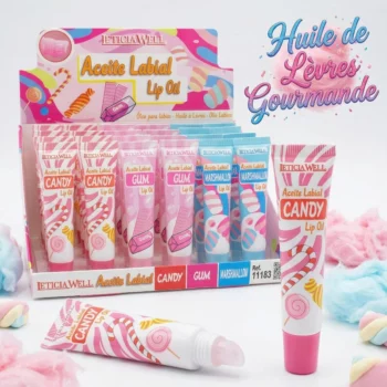 📦 Présentoir Professionnel de 24 (0,75€ Pièce) : Huiles à Lèvres (Lip Oil) – Leticia Well "Sweet Candy"