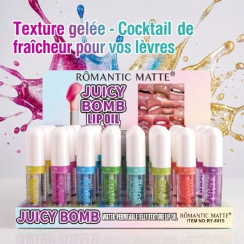 Présentoir de 24 (0,95€ pièce) : 💣 Juicy Bomb Lip Oil – Romantic Matte 💣