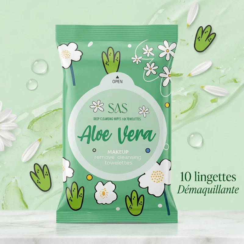 grossiste lingette aloe verra sas 🌿Sachet de 10 Lingettes Démaquillantes SAS à l'Aloe Vera 🌿 – Image 1