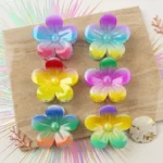Lot de 12 (soit 0,80€ La Pince) : 🌸 Pince à Cheveux Fleur "Ar-en-Ciel" – Beautiful Face 🌸 7cm