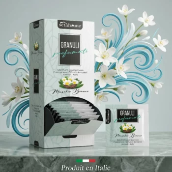 Distributeur de 25 (0,70€ Pièce) 🌸 Sachets Parfumés Musc Blanc Multi-Usages - Aspirateur, Voiture, Armoire, Ambiance, Cendrier