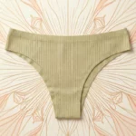 Lot de 4 (soit 0,70€ unité) : Tangas Kaki Clair "Pink Intimo" – Confort Sans Couture & Effet Côtelé