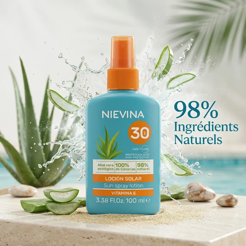 protection solaire 30 🌿 Nievina Aloe Vera : Lotion Solaire Haute Protection & Vitamine E 100ml (SPF 30) – Image 1