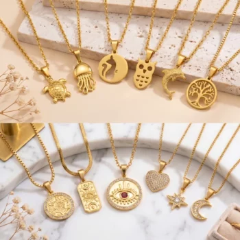 Mélange de 10 ( 1,90€ Pièce) Collier avec Pendentif Doré en Acier inoxydable de haute qualité