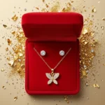 ✨ Parure Éclat Éternel Dorée : Collier Papillon & Boucles d'Oreilles Strass + Coffret