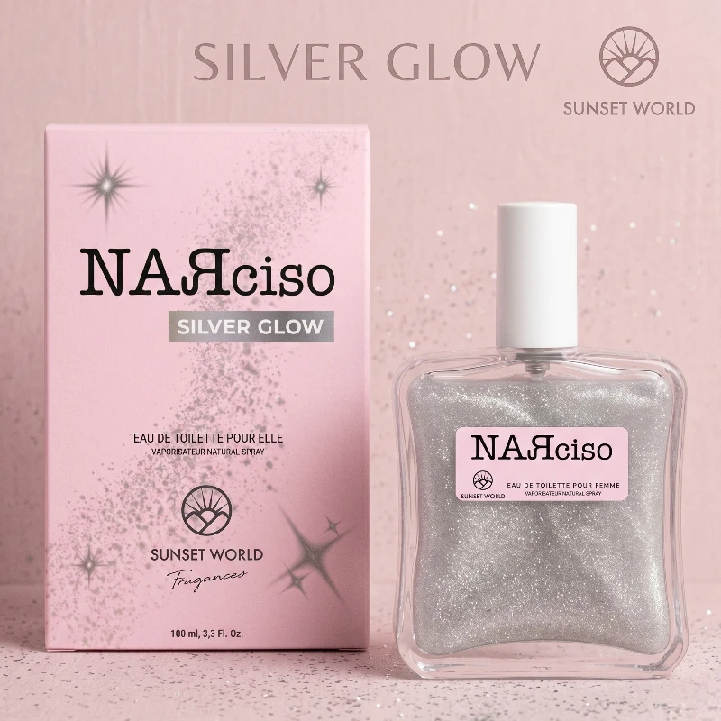 fournisseur en eau de toilette femme paillette narciso Eau de Toilette Pailletée Argéntée "Siver Glow" – SUNSET WORLD (100 ml) – Image 1