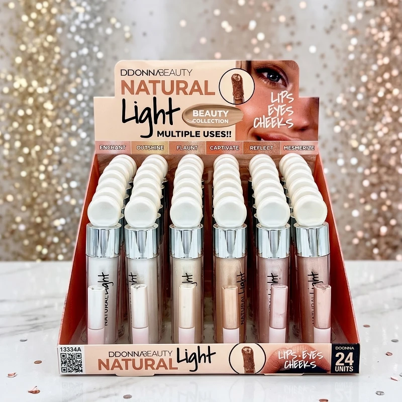 fournisseur en lips light 13334A Présentoir de 24 (1,31€ pièce) : Enlumineur Liquide "3 en 1" NATURAL LIGHT- D'Donna – Image 1