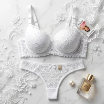 🖤 Lot de 6 Ensembles Lingerie 2 Pièces – Dentelle Florale & Lanières (Bonnet C) ✨ Podiums de Tailles
