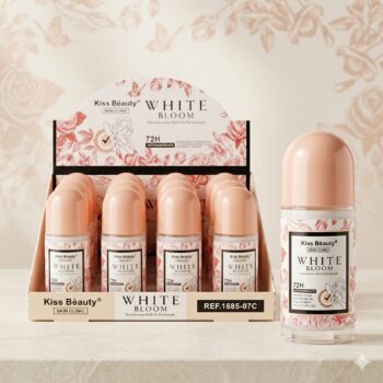 ☁️ Présentoir de 12 déodorant roll on parfumé "White Bloom" - kiss beauty ✨