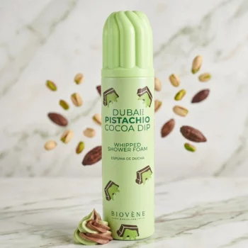 LOT DE 6 💚🍫 MOUSSE CHANTILLY DE DOUCHE – PISTACHE DE CACAO STYLE DUBAÏ (250ML) – BIOVÈNE BARCELONA 🧴