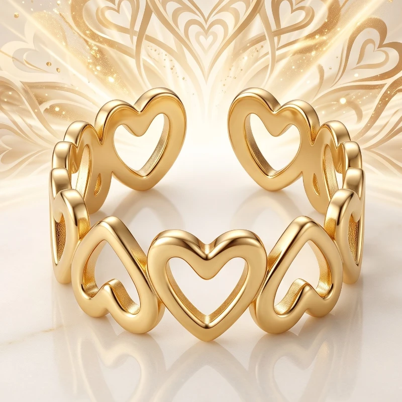 bague en acier inoxydable coeurs doré 🌟 Pack Revente Premium : Collection 12 Bagues Argentées "Coeurs" Acier Inoxydable & Présentoir Coussin – Image 1