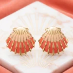 ✨ Paire de Boucles d'Oreilles "Coquillage Coloré Corail" En Acier Inoxydable ✨