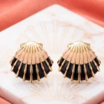 ✨ Paire de Boucles d'Oreilles "Coquillage Coloré Noir" En Acier Inoxydable ✨