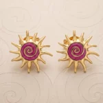 ✨ Paire de Boucles d'Oreilles "Soleil Coloré Fushia" En Acier Inoxydable ✨