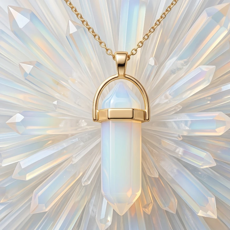 collier effet pierre de crystal blanc (1) Collier Doré Avec Pendentif Effet Cristal Blanc – Image 1
