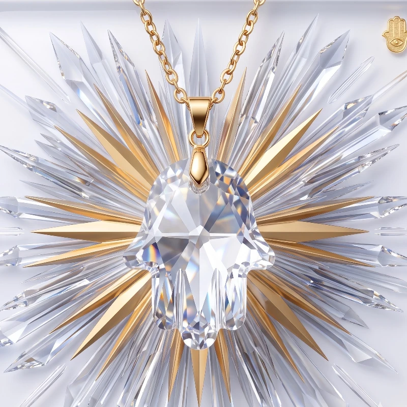 collier pendentif main effet crystal blanc Collier Doré Avec Pendentif Main Effet Cristal Couleur Transparant – Image 1