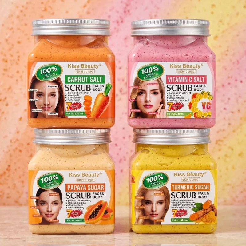 🌟 Pack Économique de 24 Gommages Visage & Corps Kiss Beauty (320 ml) : Peau Parfaite & Éclat Visible en 7 Jours ! ✨ 💆‍♀️