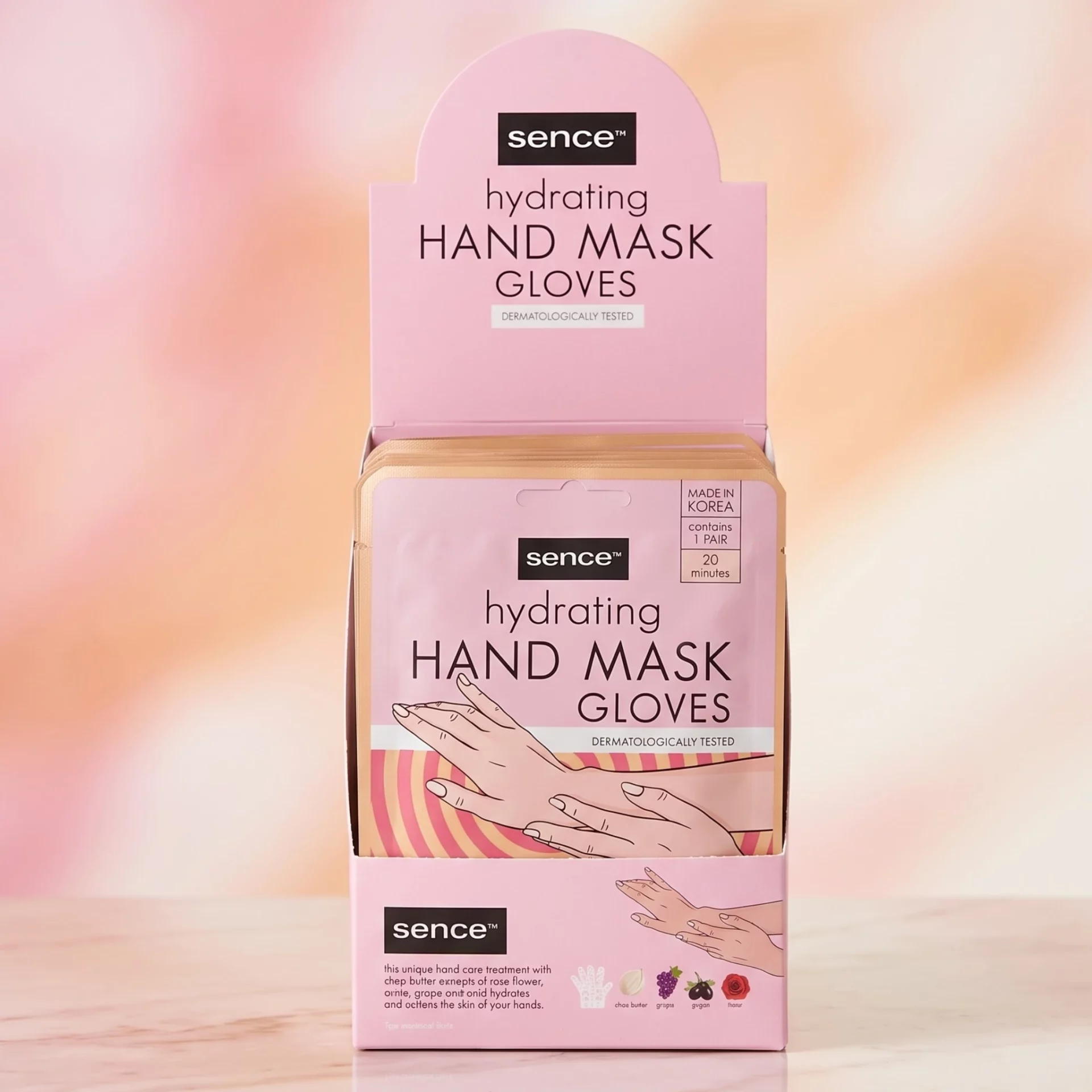 masque de mains gants sence 🤲 Présentoir de 12 Masques Gants Mains Hydratants Sence (18 g) : Soin Nourrissant & Douceur Infinité ! ✨ 🌸 – Image 1