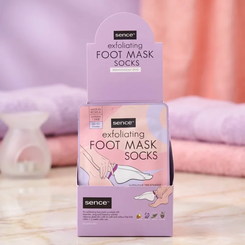 🦶 Présentoir de 12 Masques Chaussettes Pieds Exfoliants Sence (40 g) : Peau Neuve & Douceur Retrouvée ! ✨ 🧦